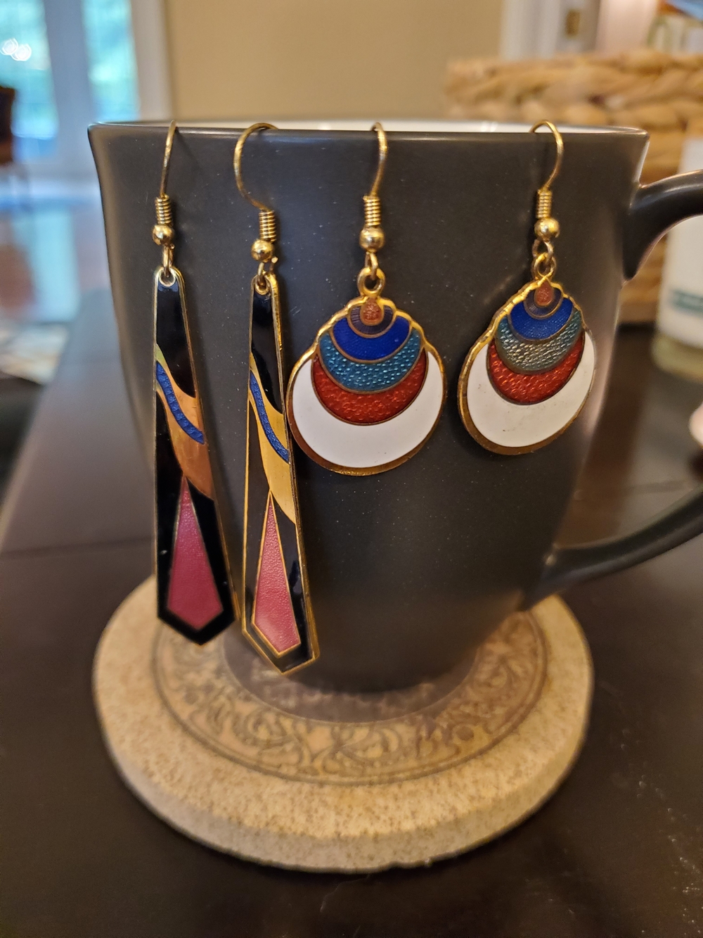 Lot Of 2 Pr Colorful Enamel Drop Earrings